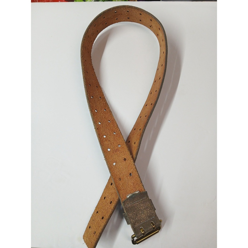 J. Crew Metallic Bronze Italian Leather Double Prong Brass Buckle Belt Wide - Picture 5 of 9
